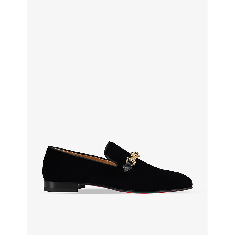Christian Louboutin Equiswing Velvet Loafers In Black/dorado