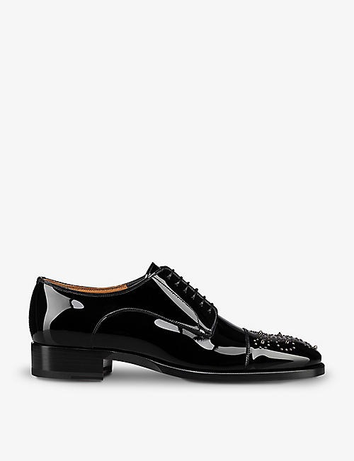 CHRISTIAN LOUBOUTIN: Maltese stud-embellished patent-leather Oxford shoes