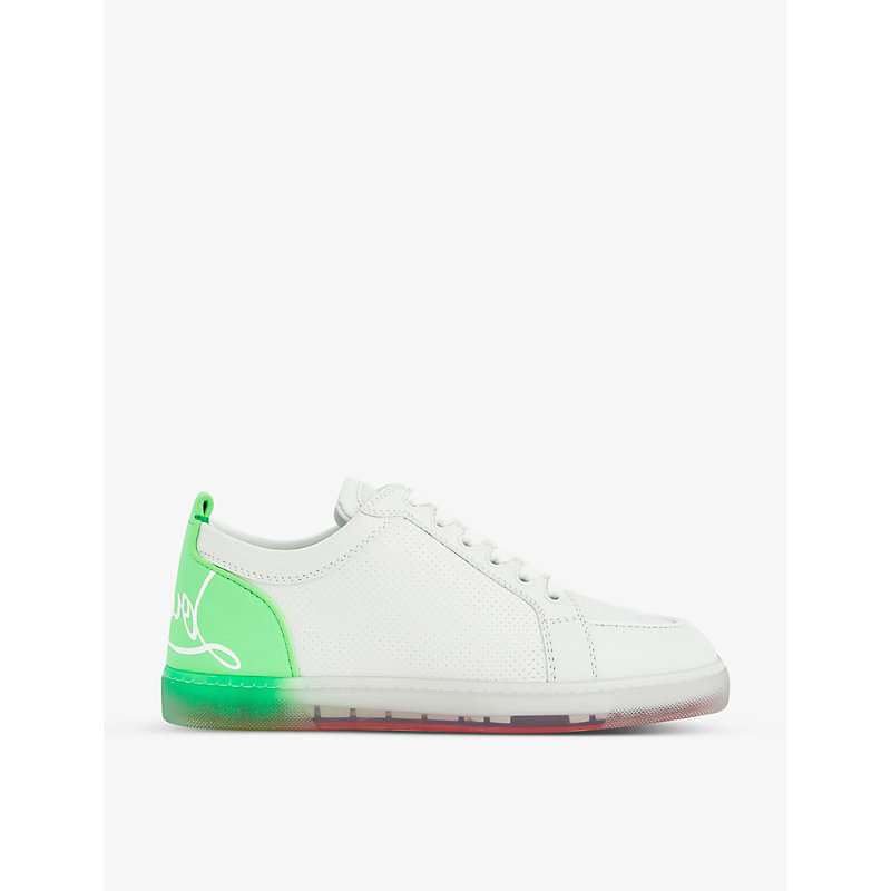 CHRISTIAN LOUBOUTIN CHRISTIAN LOUBOUTIN MEN'S WHITE/FLUO GREEN FUN RANTULOW PANELLED LEATHER-BLEND LOW-TOP TRAINERS,62715172