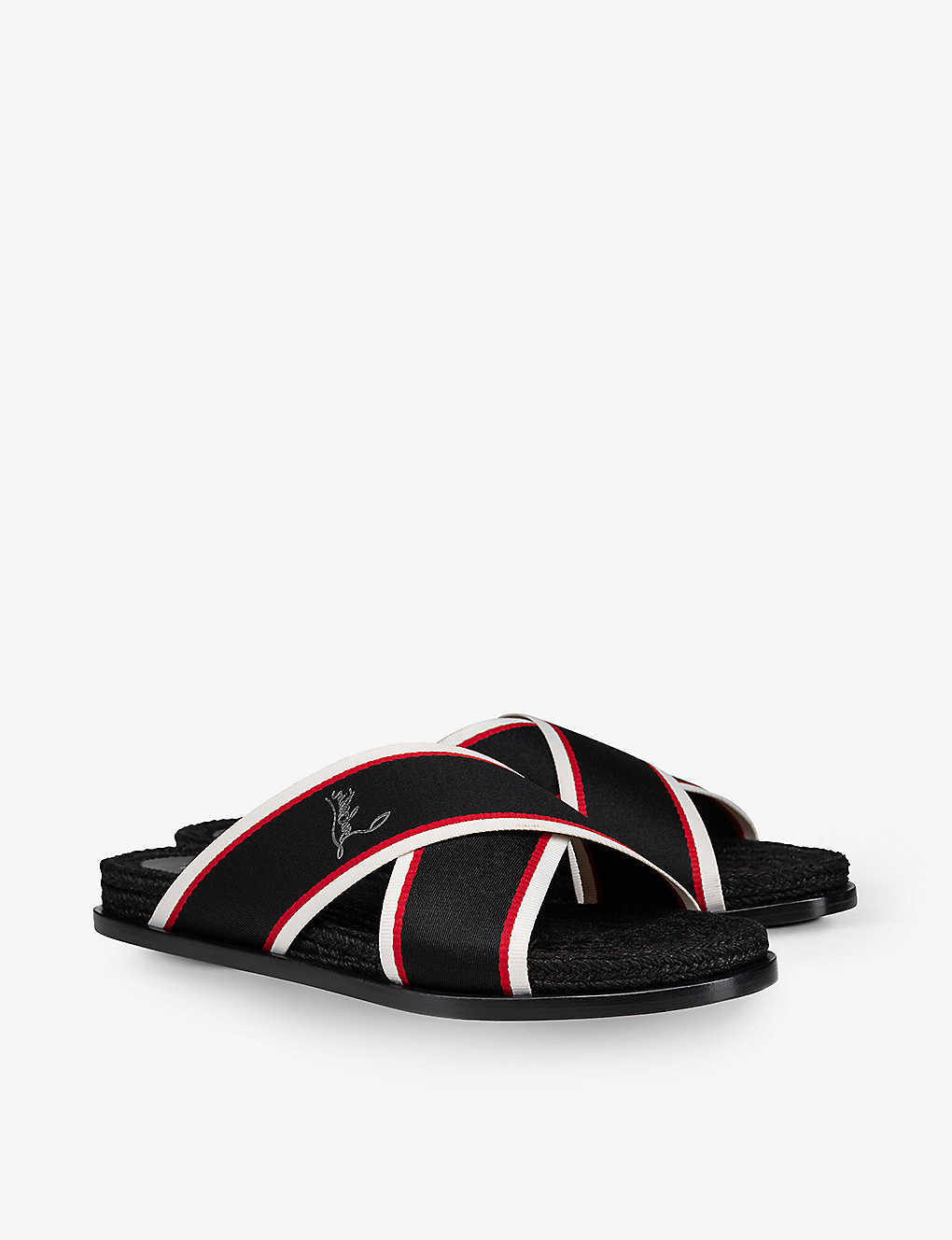 CHRISTIAN LOUBOUTIN Hot Cross leather and cotton sliders