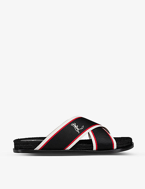 CHRISTIAN LOUBOUTIN: Hot Cross leather and cotton sliders