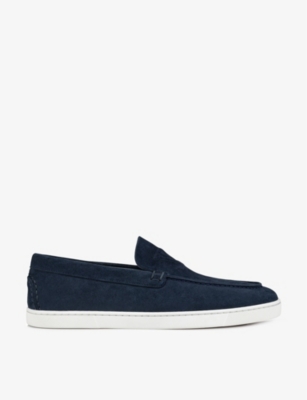 Christian Louboutin Mens Marine Varsiboat Logo-embossed Leather Boat Shoes In Navy