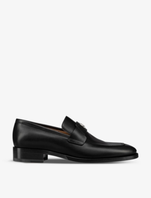 Christian Louboutin Mens Black Varsimoc Monogram-plaque Leather Loafers In Black