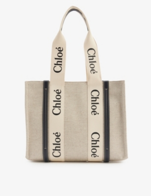 CHLOE: Woody medium linen tote bag