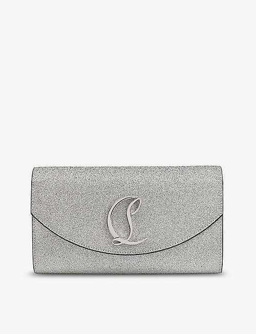CHRISTIAN LOUBOUTIN: Loubi54 logo-plaque glitter-embellished leather wallet-on-chain