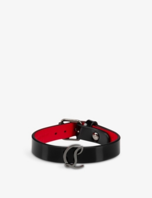 Christian Louboutin Cl Logo Leather Bracelet In Black/gun Metal