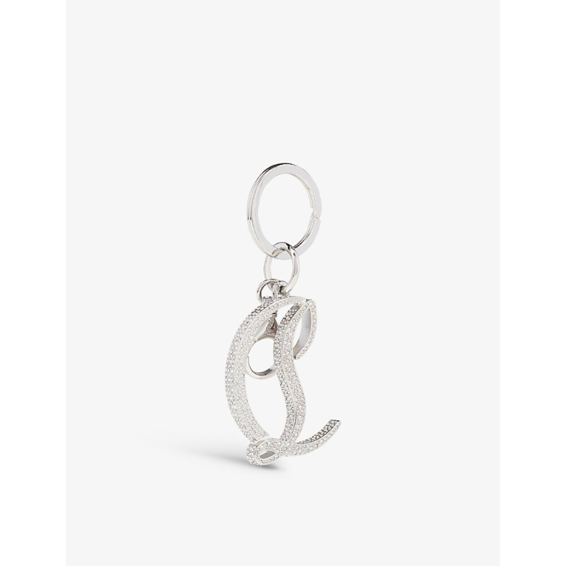 Shop Christian Louboutin Logo Crystal-embellished Brass Keyring In Silver/crystal