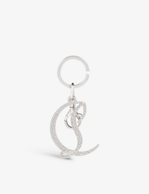 Christian Louboutin Logo Crystal-embellished Brass Keyring In Silver/crystal