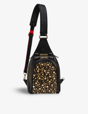 Christian Louboutin Loubifunk Grained-leather Cross-body Bag In Black/black-red