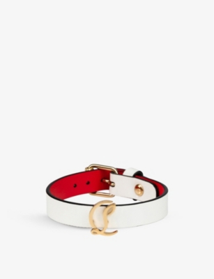 Christian Louboutin Cl Logo Leather Bracelet In Bianco/gold