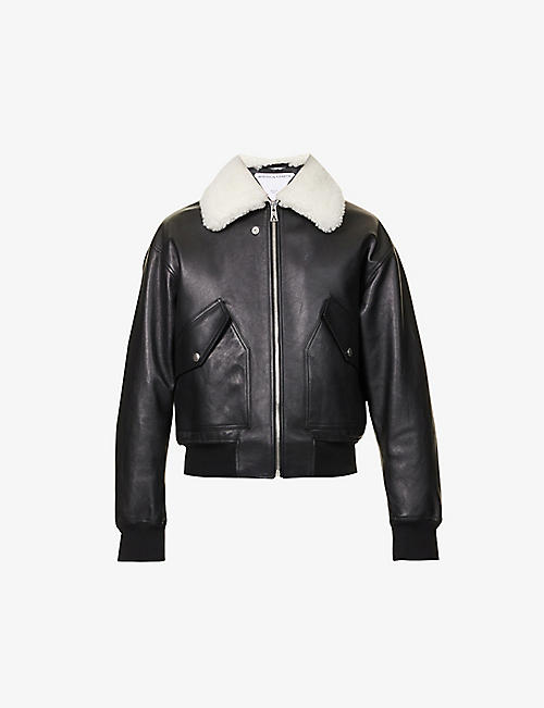 BOTTEGA VENETA: Shearling-trimmed spread-collar leather jacket