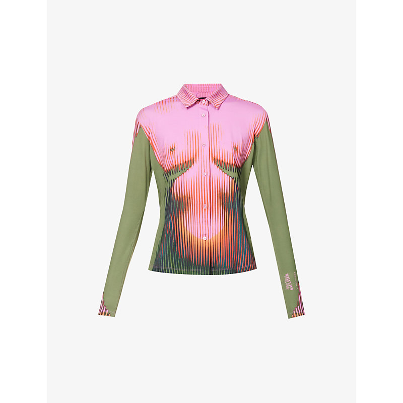 Y/PROJECT Y/PROJECT WOMENS PINK/GREEN/ORANGE WOMENS PINK KHAKI X JEAN PAUL GAULTIER BODY MORPH GRAPHIC-PRINT S,64727722