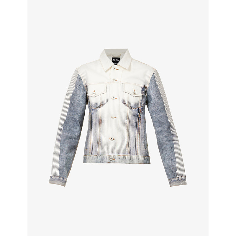 Y/PROJECT Y/PROJECT WOMENS BLUE WHITE X JEAN PAUL GAULTIER BODY MORPH GRAPHIC-PRINT COTTON JACKET,62723030