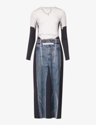 Y/project White & Navy Jean Paul Gaultier Edition Trompe L'oeil Maxi Dress In Black Navy White