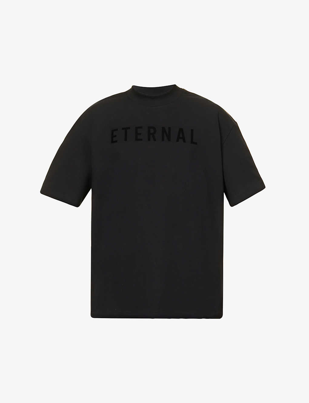 FEAR OF GOD FEAR OF GOD MENS BLACK ETERNAL BRAND-PRINT RELAXED-FIT COTTON-JERSEY T-SHIRT,62724440