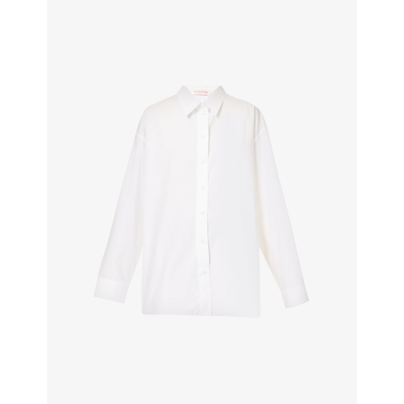 VALENTINO VALENTINO WOMEN'S BIANCO OTTICO RELAXED-FIT DROPPED-SHOULDER COTTON SHIRT,62729360