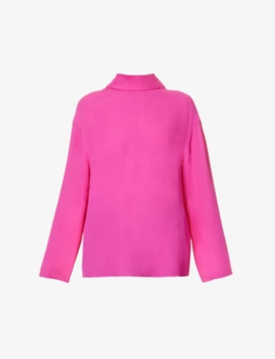 VALENTINO VALENTINO WOMEN'S PINK PP LONG-SLEEVE RELAXED-FIT SILK TOP,62729667