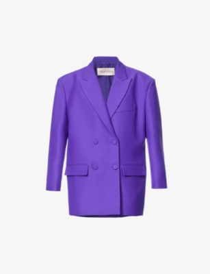 Valentino Oversized Double-breasted Wool And Silk-blend Crepe Blazer In Passion Ink