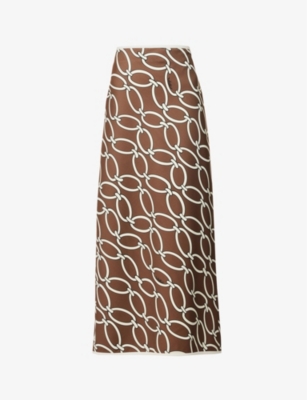 Valentino 1967 Chain-link Print Maxi Skirt In Chestnut Cream/avorio