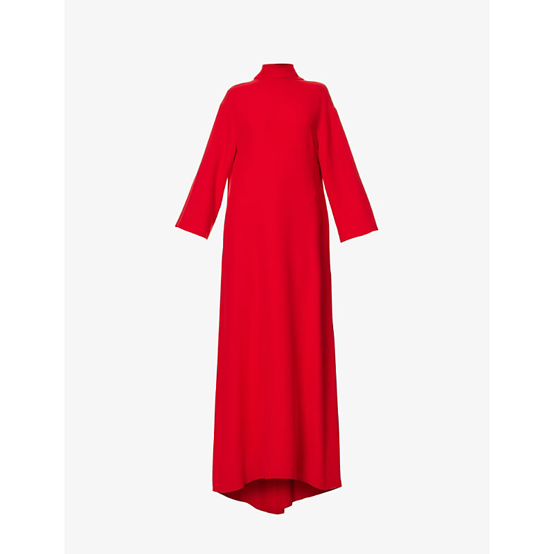 VALENTINO VALENTINO WOMEN'S ROSSO HIGH-NECK OPEN-BACK SILK MAXI DRESS,62731592