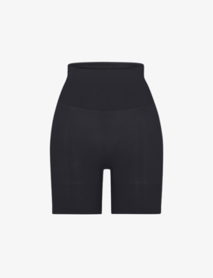 Skims Butt-enhancing Elasticated-waist Stretch-woven Shorts In Onyx