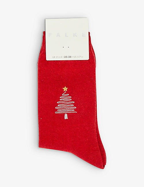 FALKE: Christmas Tree-embroidered woven-knit socks