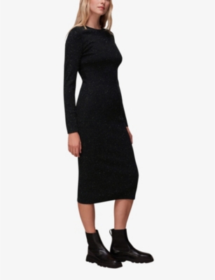 Shop Whistles Womens Black Annie Metallic Stretch-woven Midi Dress