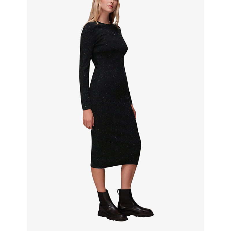Shop Whistles Womens Black Women's Black Annie Metallic Stretch-woven Midi Dress, Size: