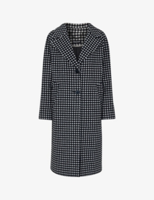 Whistles Womens Black Gingham Relaxed-fit Wool-blend Coat In Black/white