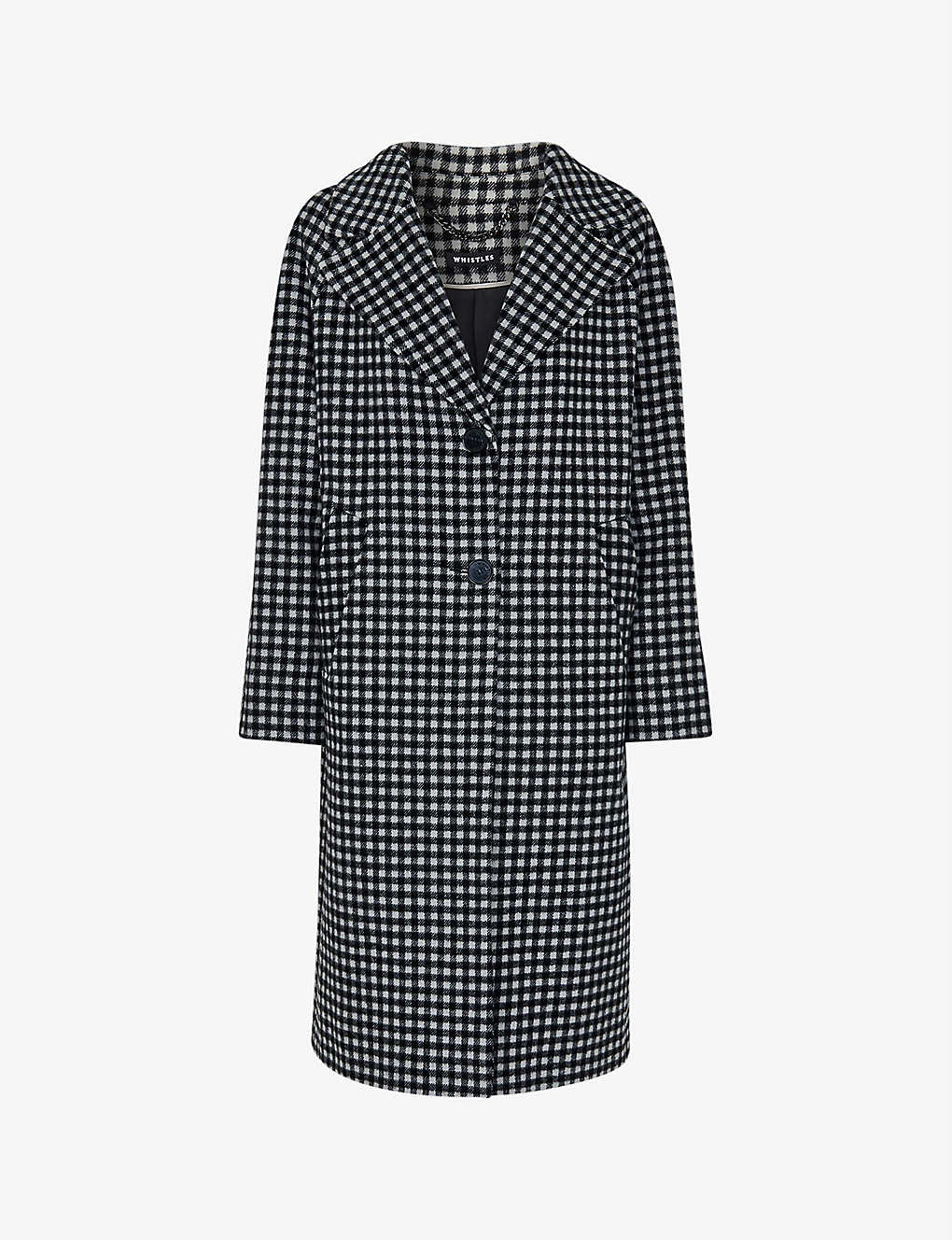 Whistles Womens Black Gingham Relaxed-fit Wool-blend Coat In Black/white