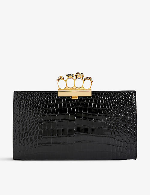 ALEXANDER MCQUEEN: Four-ring croc-embossed leather clutch