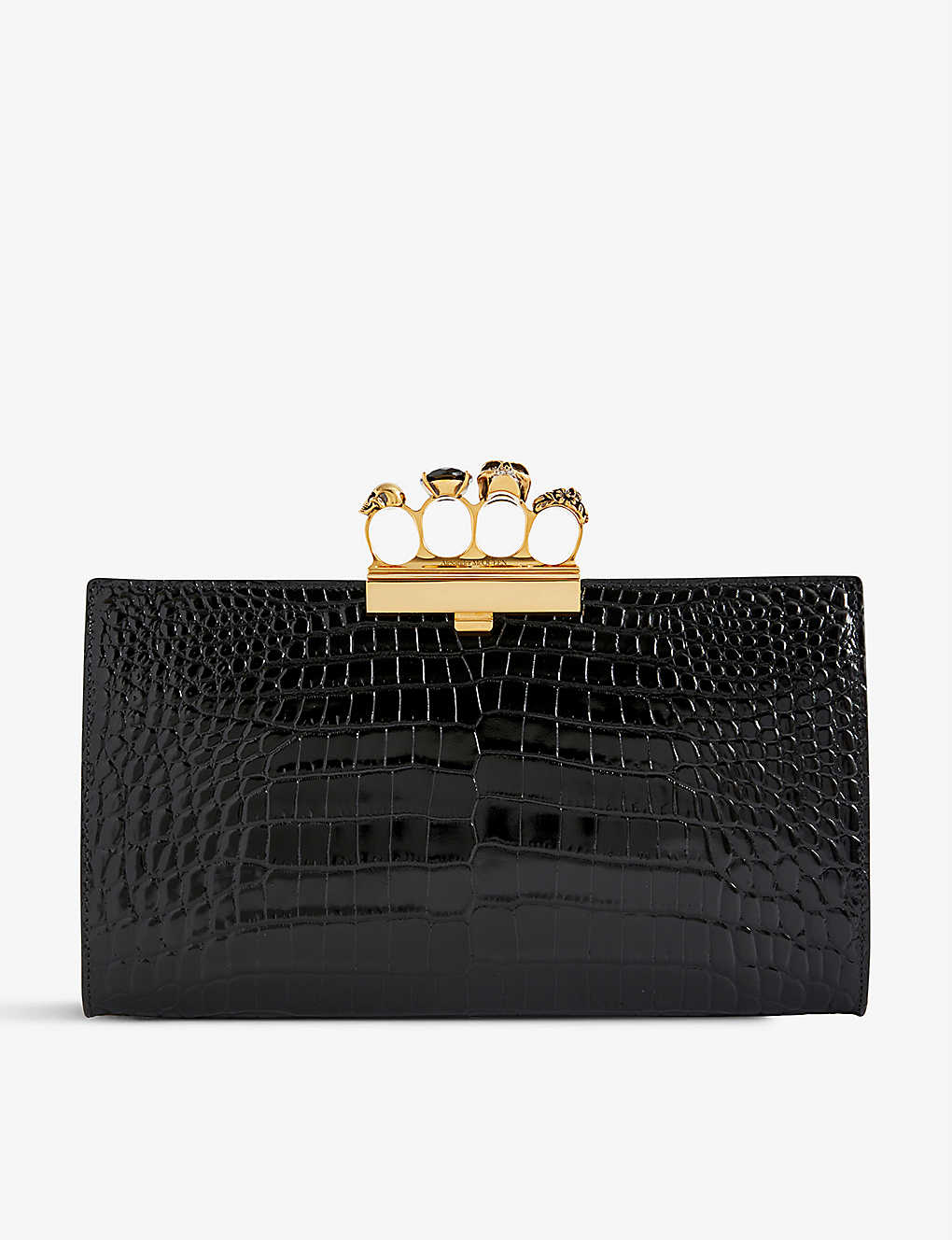 Alexander Mcqueen Womens Black Four-ring Croc-embossed Leather Clutch