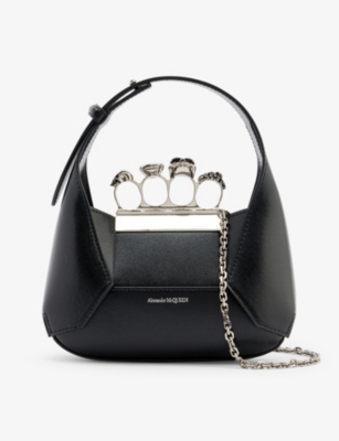Shop Alexander Mcqueen Womens Black Silver The Jewelled Hobo Mini Leather Hobo Bag