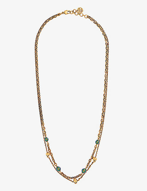ALEXANDER MCQUEEN: Double-chain skull-embellished faux-pearl and brass necklace
