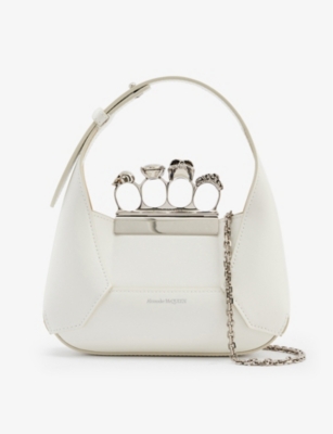 Alexander Mcqueen Womens Soft Ivory Silver The Jewelled Hobo Mini Leather Hobo Bag