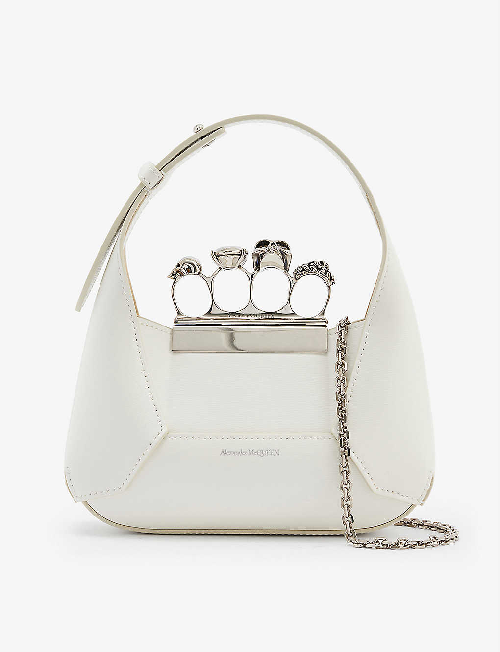 Alexander Mcqueen Womens Soft Ivory Silver The Jewelled Hobo Mini Leather Hobo Bag