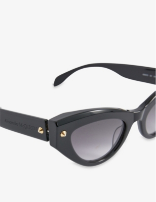 Shop Alexander Mcqueen Brand-debossed Plastic And Acetate Sunglasses In Black-black-grey