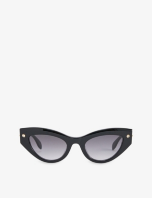 Alexander Mcqueen Womens Black-black-grey Brand-debossed Plastic And Acetate Sunglasses