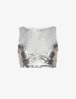 Alaïa Alaia Womens Argent Sequin-embellished Twist-pattern Stretch-woven Top In Argent