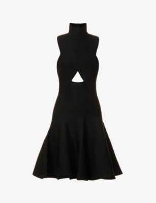 Alaïa Circular Cutout Turtleneck Rib Sweater Dress In Noir Alaia