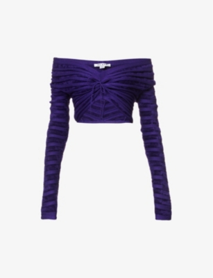 Alaïa Alaia Womens Ultraviolet V-neck Ribbed-pattern Velvet Top In Ultraviolet