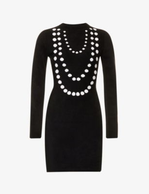 Alaïa Jacquard Wool-blend Minidress In Noir Blanc