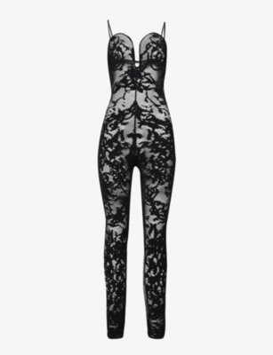 Alaïa Alaia Womens Noir Alaia Sweetheart-neck Semi-sheer Knitted Jumpsuit In Noir Alaia