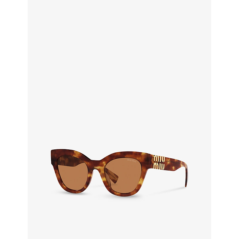Shop Miu Miu Women's Brown Mu 01ys Cat-eye Acetate Sunglasses