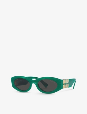 Shop Miu Miu Women's Green Mu 11ws Oval-frame Acetate Sunglasses