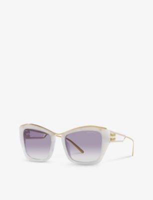 Shop Miu Miu Women's White Mu 02ys Cat-eye Acetate Sunglasses