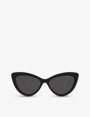 Shop Miu Miu Women's Black Mu 04ys Cat-eye Acetate Sunglasses