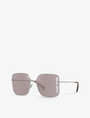 Shop Miu Miu Women's Silver Mu 51ys Square-frame Metal Sunglasses