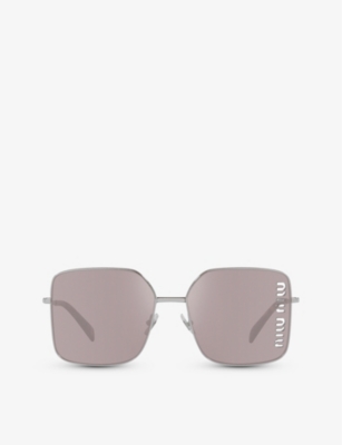 Shop Miu Miu Women's Silver Mu 51ys Square-frame Metal Sunglasses