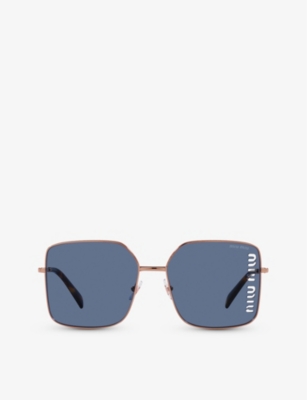 Miu Miu Womens Pink Mu51ys Square-frame Metal Sunglasses In Pink